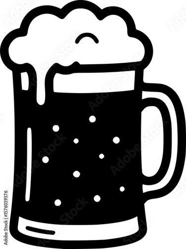 Beer mug with foam outline icon, Simple black and white outline icon of a beer mug with foam on top, symbolizing celebration or drinks, isolated on a white background