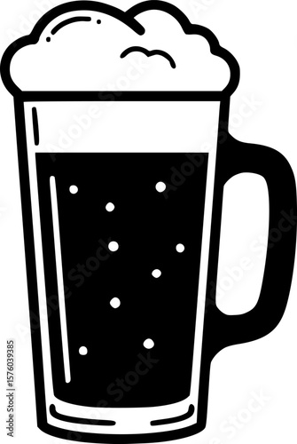 Beer mug with foam outline icon, Simple black and white outline icon of a beer mug with foam on top, symbolizing celebration or drinks, isolated on a white background