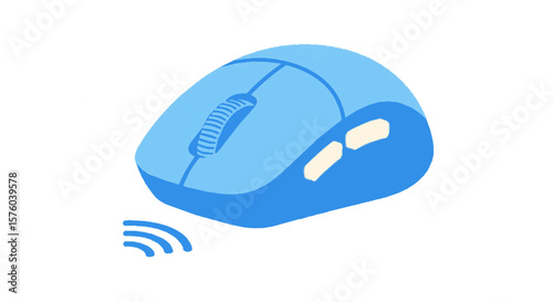 Light blue wireless computer mouse, showing connection signal.