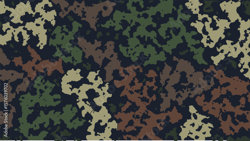 Camouflage fabric texture with military pattern in green and brown tones