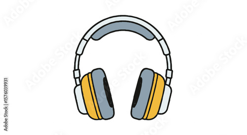 Stylish over-ear headphones, illustrated in muted yellow and gray.