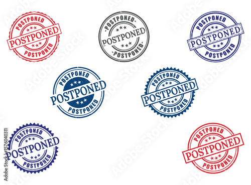 Extensive Postponed Stamp Collection, Vector Set of Delay Reschedule Grunge Labels