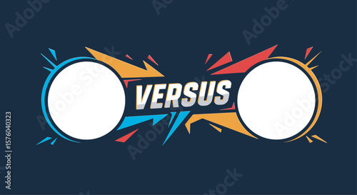 Versus graphic, with two white circles for images, surrounded by colorful lightning bolts on a dark blue background.