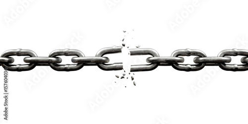 Metal chain broken apart with debris isolated on a transparent background link separation