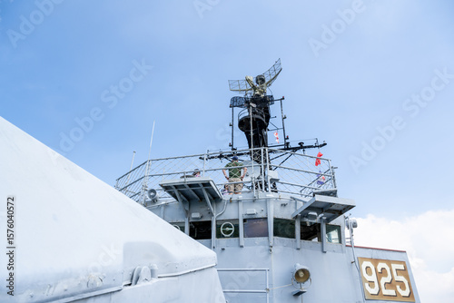 Tainan, Taiwan – Jun 30, 2025: Outdoor exhibit at Anping Deyang Ship Park featuring the ROCS Te Yang (DDG-925) destroyer and military aircraft, a former U.S. Navy vessel now serving as a maritime land