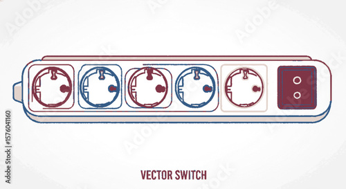 Illustration of a multi-outlet power strip with a switch, showing electrical connections.