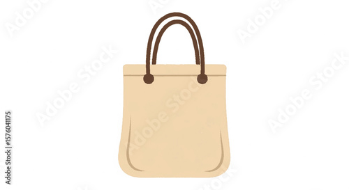 Simple illustration of a light beige tote bag with brown handles.