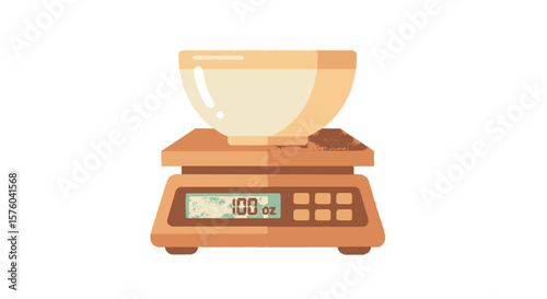 A kitchen scale displays the weight of a mixing bowl's contents.