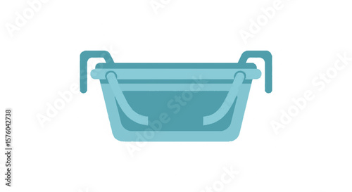 Light teal colored baby bathtub, with handles, displayed on a white background.