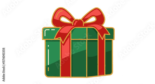 A festive green gift box tied with a vibrant red bow, ready to be given.