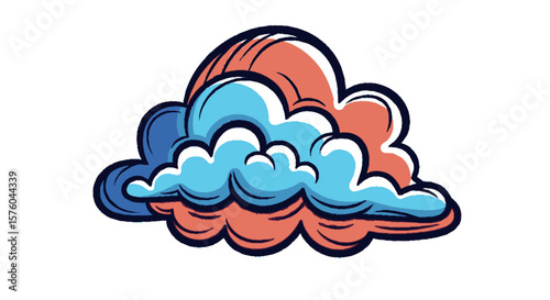Cartoonish illustration of a cumulus cloud with vibrant colors.