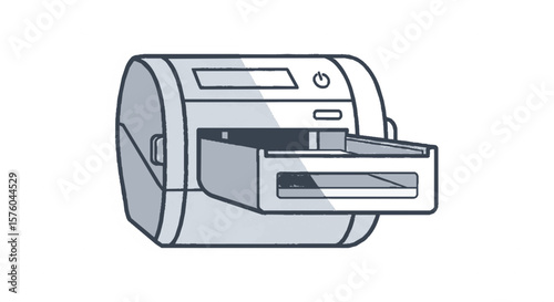 Compact printer with open output tray, ready for paper collection or replacement.