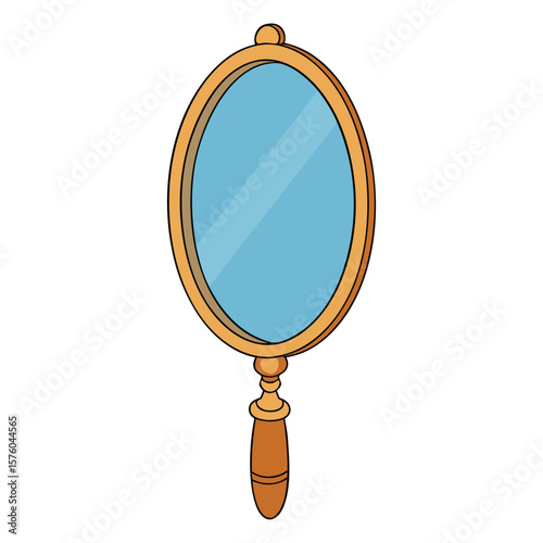A radiant gold magic mirror, shimmering with ancient enchantments, reflects not just images but hidden truths and mystical visions beyond the ordinary realm.
