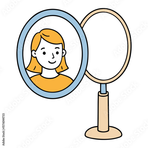 A woman gazes thoughtfully into the mirror, reflecting on herself with quiet introspection, capturing a moment of self-awareness and inner contemplation.

