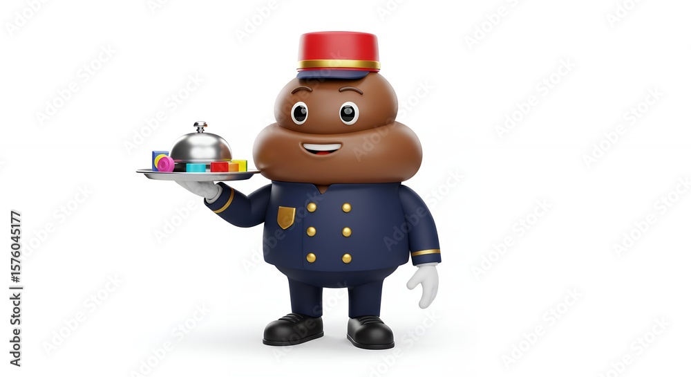 Fototapeta premium Cartoon poo character serving food