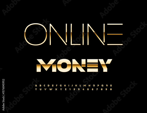 Vector Financial emblem Online Money. Classy Golden Font. Luxury Alphabet Letters and Numbers
