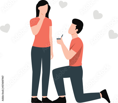 The boy is proposing the girl sitting on his knees.