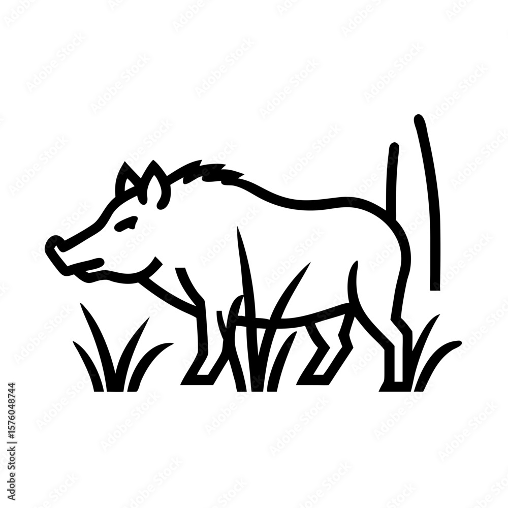 Fototapeta premium Wild Boar Line Art Icon: Simple, Bold, Nature Illustration