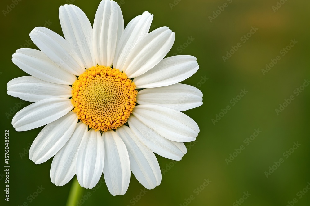 Obraz premium White daisy flower blooming in spring garden with delicate petals and vibrant yellow center symbolizing purity, simplicity, and natural beauty