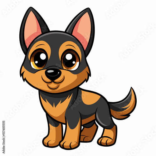 Cute cartoon dog with big eyes and black and tan fur puppy animal