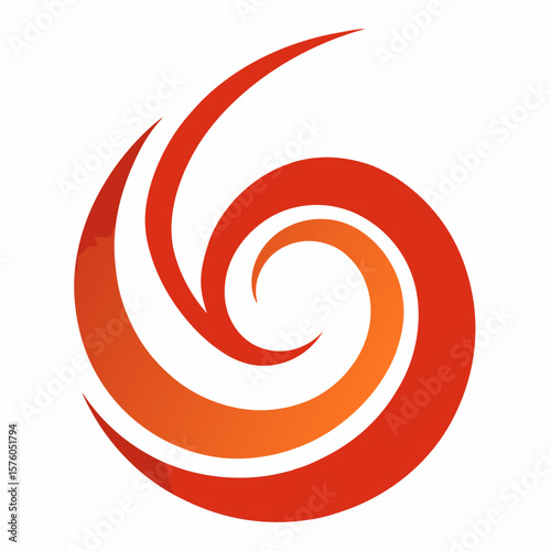 Red and orange swirling abstract shape on white background logo