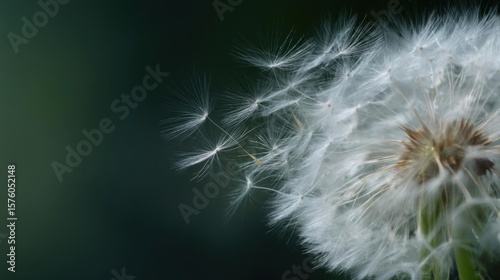 Close-up of a dandelion seed head. the seed head is covered in fluffy white seeds that are blowing in the wind.