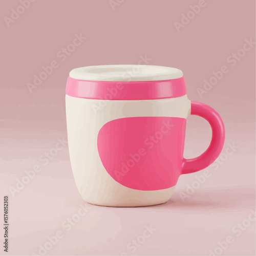 Modern pink and white coffee mug on pastel background  