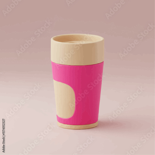Colorful modern cup in pink and beige tones on neutral background  