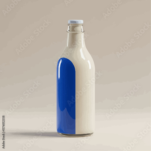 Decorative ceramic bottle with blue and cream colors on a neutral background  