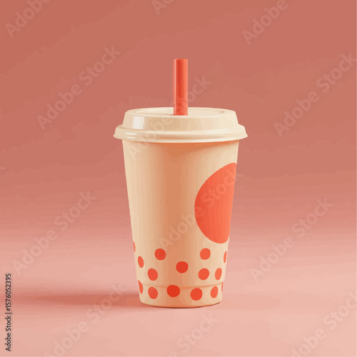 Icon of beverage cup with straw on pastel background  