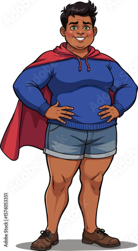 a cartoon character with an overweighted body, standing in front of the camera