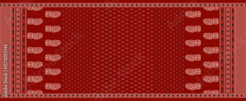 Traditional Red paisley scarf Dupatta Design with polka dots  and Geometric Motifs