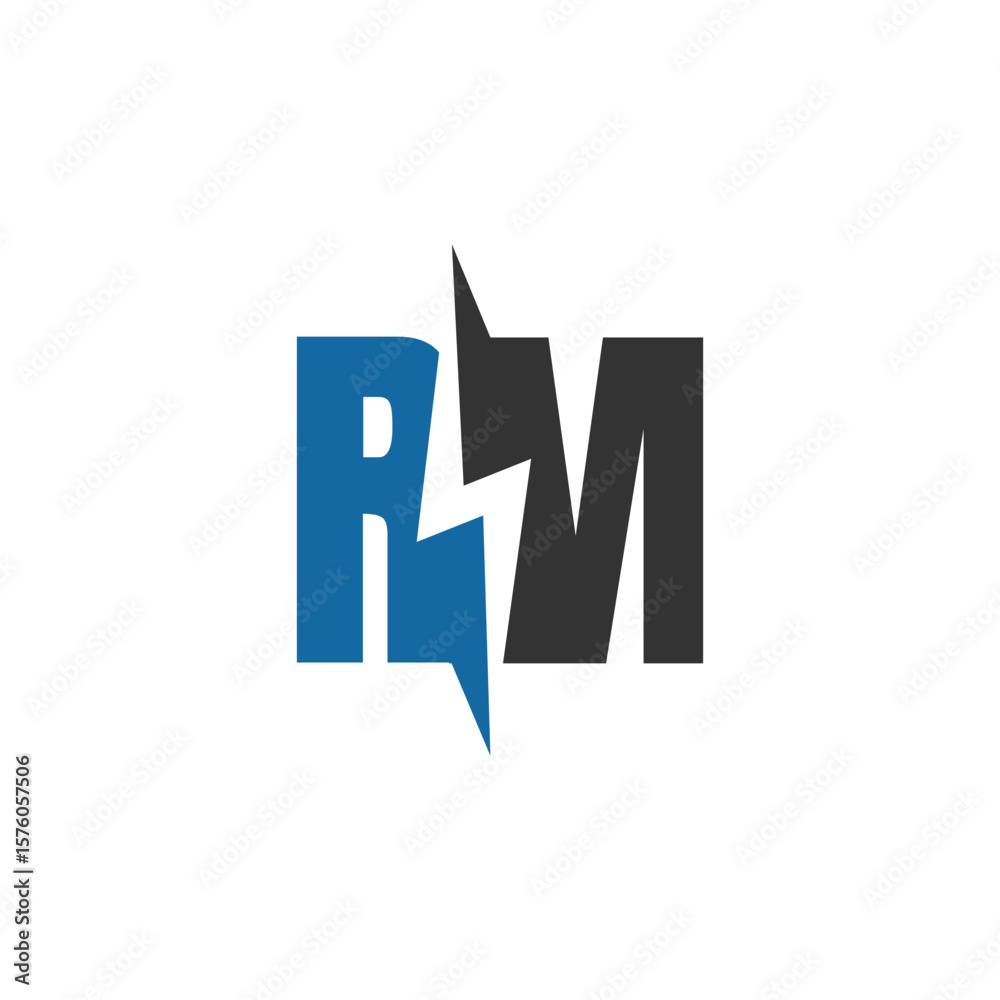 Fototapeta premium Letter RM logo with Lightning icon