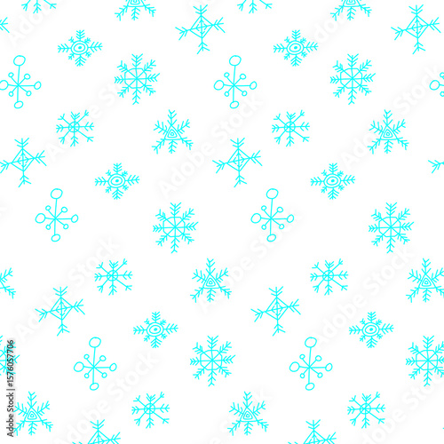 Seamless snowflake pattern on white background, perfect for winter wrapping paper or festive decor
