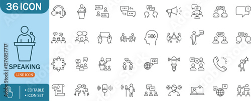 Speaking Communication Speech Chat Meeting Voice Conference Webinar icon setspeaking,communication,speech,chat,meeting,voice,conference,webinar,talk,discussion,conversation,presentation,public,announc
