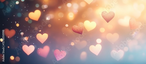 Delicate hearts float in a soft, warm light