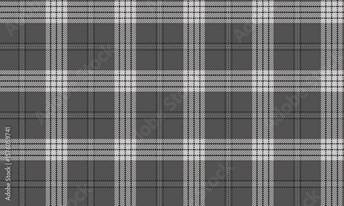 Seamless plaid fabric pattern, dark grey, white, black for fashion clothing that requires prominence and elegance, such as skirts, pants, shirts, modern style.