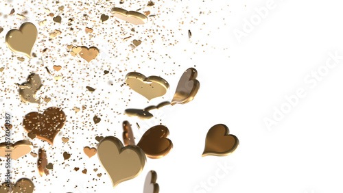 Falling red and pink hearts isolated on transparent background. Valentine’s day design. 3D rendering