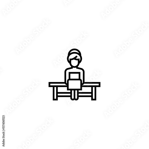 This is a minimalist black-and-white line icon of a person sitting at a spa or massage table, wearing a head towel, with a towel or blanket draped across the body. The image symbolizes spa treatment, 