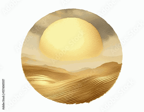 Aureate Bloom Abstract circle golden watercolor isolated watercolor vector illustration svg
