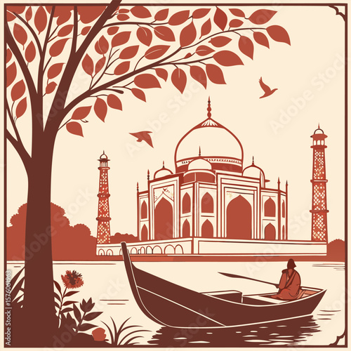 Serene Taj Mahal A Boatman's Journey on the Yamuna River