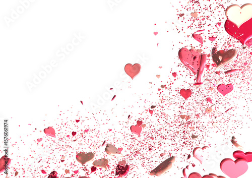 realistic isolated heart confetti on the transparent background for decoration and covering.