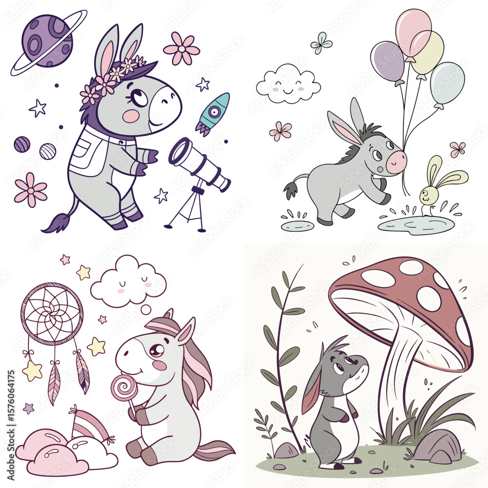 Fototapeta premium High-Quality donkeys Illustrations in Various Styles – SVG Bundle