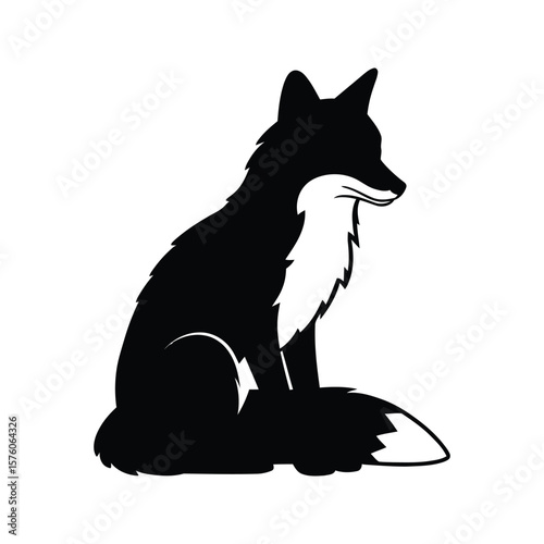 Black and White Fox Silhouette Sitting Fox Vector Illustration Clipart Graphic Design Element