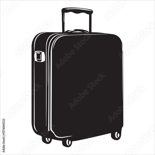 luggage vector silhouette, Vector Art of a Modern Rolling Suitcase, Trolley bag silhouette, suitcase isolated on white background