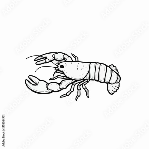 Lobster with simple claws illustration in black and white design style  