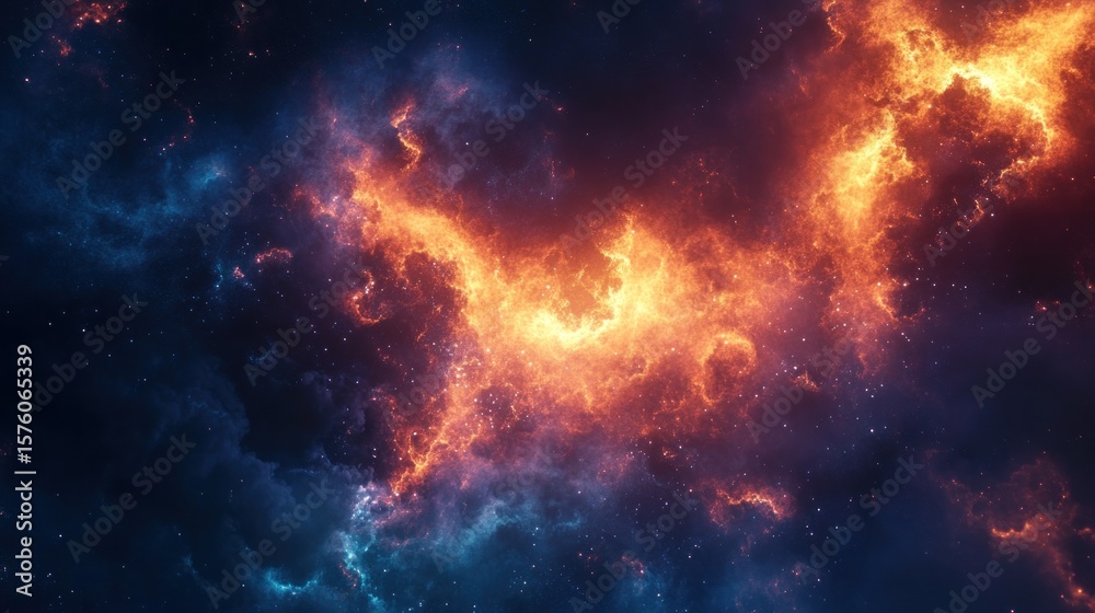 Fototapeta premium Fiery nebulae clash in deep space