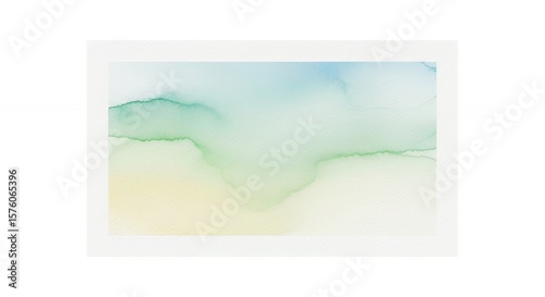 Watercolor Wash in Soft Greens Blues and Yellows on White Paper