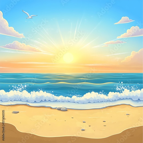 Closeup brush painting of beach wave washing sandy shore high resolution picture