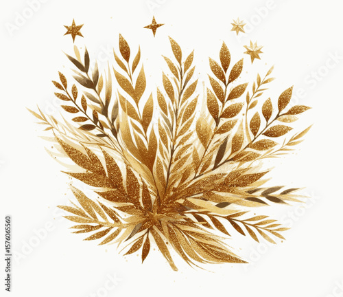 Gilded Glitter Bloom Gold glitter bouquet solated watercolor vector illustration svg
